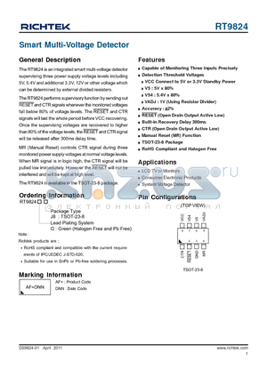 RT9824 datasheet - Smart Multi-Voltage Detector