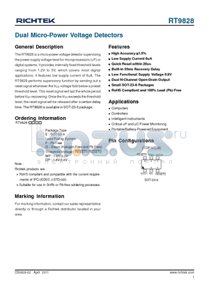 RT9828 datasheet - Dual Micro-Power Voltage Detectors