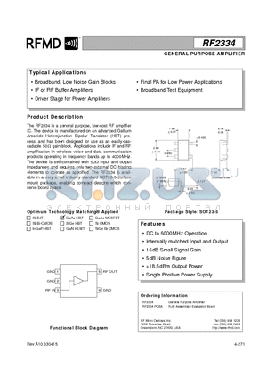 RF2334 datasheet - GENERAL PURPOSE AMPLIFIER