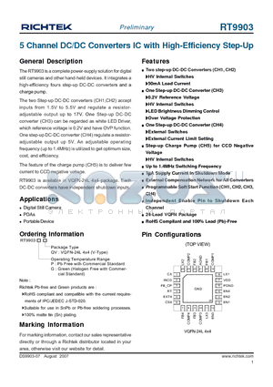 RT9903 datasheet - 5 Channel DC/DC Converters IC with High-Efficiency Step-Up