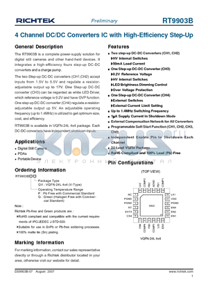 RT9903B datasheet - 4 Channel DC/DC Converters IC with High-Efficiency Step-Up