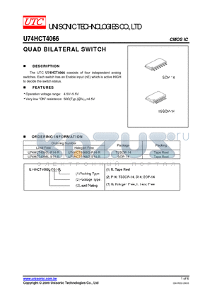 U74HCT4066 datasheet - QUAD BILATERAL SWITCH