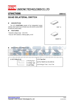 U74HCT4066G-P14-R datasheet - QUAD BILATERAL SWITCH