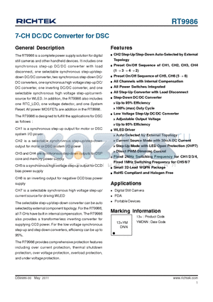 RT9986 datasheet - 7-CH DC/DC Converter for DSC