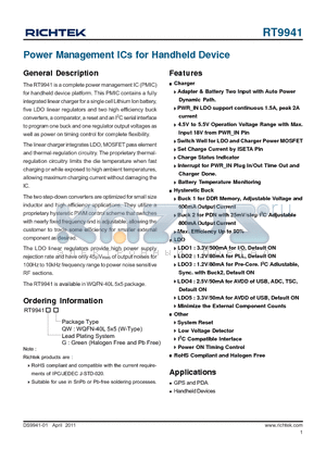 RT9941 datasheet - Power Management ICs for Handheld Device