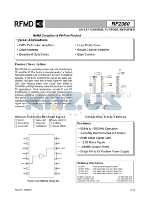 RF2360411 datasheet - LINEAR GENERAL PURPOSE AMPLIFIER