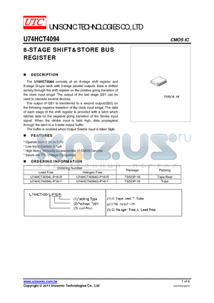 U74HCT4094L-P16-T datasheet - 8-STAGE SHIFT&STORE BUS REGISTER