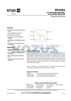 RF2361 datasheet - 3V LOW NOISE AMPLIFIER/ 3V PA DRIVER AMPLIFIER