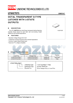 U74HCT573 datasheet - OCTAL TRANSPARENT D-TYPE LATCHES WITH 3-STATE OUTPUTS
