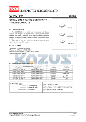 U74HCT640 datasheet - OCTAL BUS TRANSCEIVERS WITH 3-STATE OUTPUTS