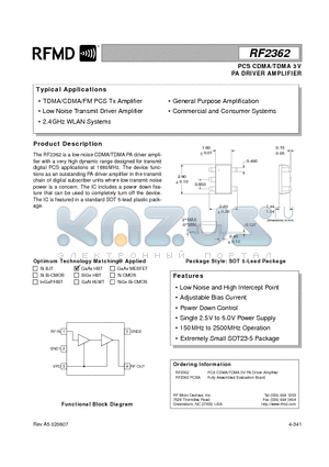 RF2362_06 datasheet - PCS CDMA/TDMA 3V PA DRIVER AMPLIFIER