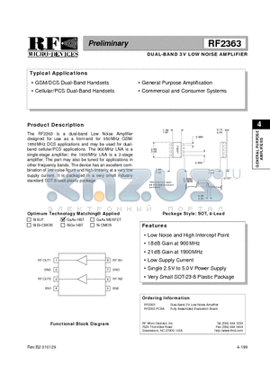 RF2363PCBA datasheet - DUAL-BAND 3V LOW NOISE AMPLIFIER