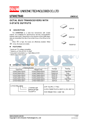 U74HCT640L-S20-R datasheet - OCTAL BUS TRANSCEIVERS WITH 3-STATE OUTPUTS