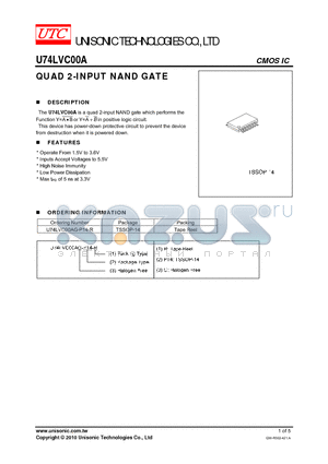 U74LVC00A datasheet - QUAD 2-INPUT NAND GATE