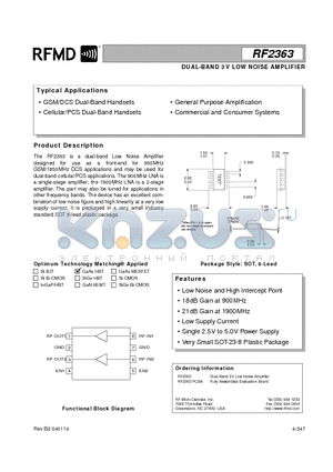 RF2363PCBA datasheet - DUAL-BAND 3V LOW NOISE AMPLIFIER