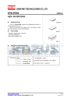 U74LVC04AL-P14-R datasheet - HEX INVERTERS