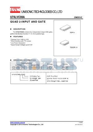 U74LVC08AG-S14-R datasheet - QUAD 2-INPUT AND GATE