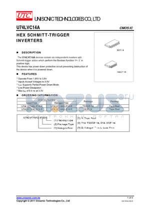 U74LVC14AG-S14-R datasheet - HEX SCHMITT-TRIGGER INVERTERS