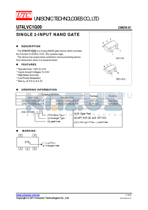 U74LVC1G00G-AF5-R datasheet - SINGLE 2-INPUT NAND GATE