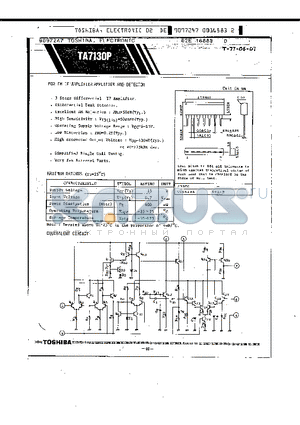 TA7130P datasheet - FOR FM IF AMPLIFIER AMPLIFIER AND DETECTOR