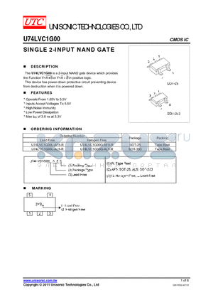 U74LVC1G00L-AL5-R datasheet - SINGLE 2-INPUT NAND GATE