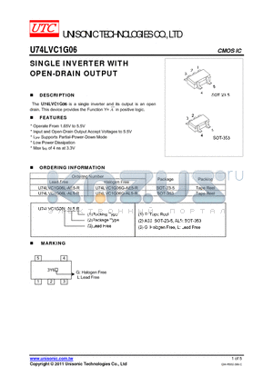 U74LVC1G06L-AE5-R datasheet - SINGLE INVERTER WITH OPEN-DRAIN OUTPUT