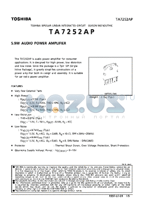 TA7252AP datasheet - 5.9W AUDIO POWER AMPLIFIER