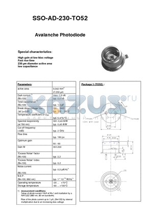 SSO-AD-230-TO52 datasheet - Avalanche Photodiode