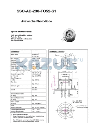 SSO-AD-230-TO52-S1 datasheet - Avalanche Photodiode