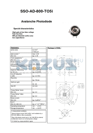 SSO-AD-800-TO5I datasheet - Avalanche Photodiode
