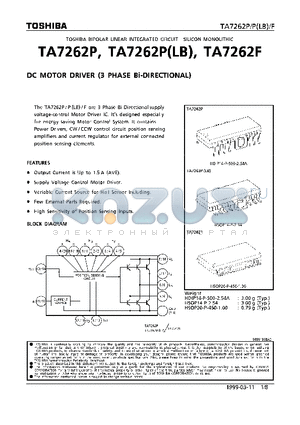 TA7262 datasheet - DC MOTOR DRIVER (3 PHASE Bi-DIRECTIONAL)