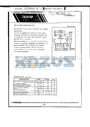 TA7274P datasheet - 12W BTL AUDIO POWER AMPLIFIER