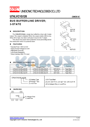 U74LVC1G126G-AE5-R datasheet - BUS BUFFER/LINE DRIVER; 3-STATE