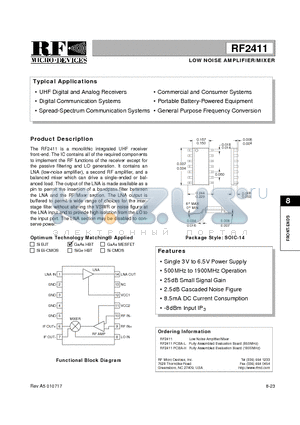 RF2411PCBA-H datasheet - LOW NOISE AMPLIFIER/MIXER