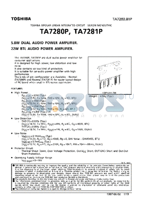 TA7280 datasheet - 5.8W DUAL, 22W BTL AUDIO POWER AMPLIFIER