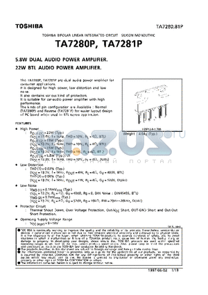 TA7280P datasheet - 5.8W DUAL, 22W BTL AUDIO POWER AMPLIFIER