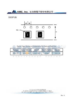 SSOP-28 datasheet - Carrier Width (W) 16.0-0.1 mm  Pitch (P) 4.0-0.1 mm