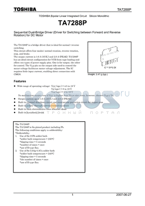 TA7288P datasheet - Sequential Dual-Bridge Driver (Driver for Switching between Forward and Reverse Rotation) for DC Motor