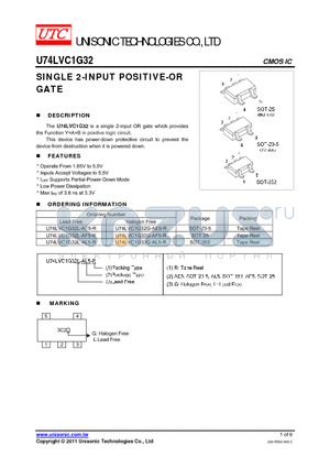 U74LVC1G32L-AL5-R datasheet - SINGLE 2-INPUT POSITIVE-OR GATE