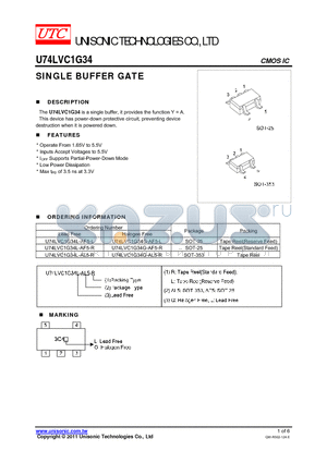 U74LVC1G34G-AF5-L datasheet - SINGLE BUFFER GATE