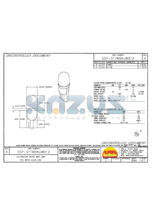 SSP-01TWB6UWB12 datasheet - LED MINIATURE WEDGE BASE LAMP, RED, WATER CLEAR LENS