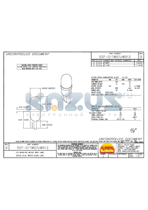 SSP-01TWB7UWB12 datasheet - LED MINIATURE WEDGE BASE LAMP, SUPER BLUE, WATER CLEAR LENS