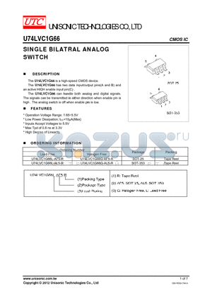 U74LVC1G66L-AL5-R datasheet - The U74LVC1G66 is a high-speed CMOS device.