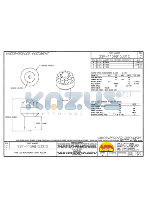 SSP-1156B153S12 datasheet - 1156 LED REPLACEMENT LAMP, YELLOW.