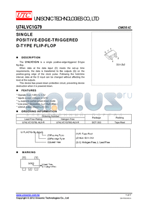 U74LVC1G79G-AL5-R datasheet - SINGLE POSITIVE-EDGE-TRIGGERED D-TYPE FLIP-FLOP