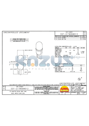 SSP-01TWB9WB12 datasheet - LED MINIATURE WEDGE BASE LAMP, WHITE, WATER CLEAR LENS