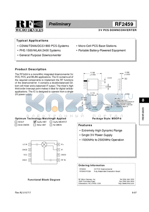 RF2459 datasheet - 3V PCS DOWNCONVERTER