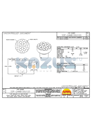 SSP-24MB156U12G datasheet - 1.28 CIRCULAR, 24 LAMP POLYLED. 626nm SUPER RED CHIPS, WATER CLEAR LENS. BA15 BASE, SINGLE CONTACT AUTO BAYONET.