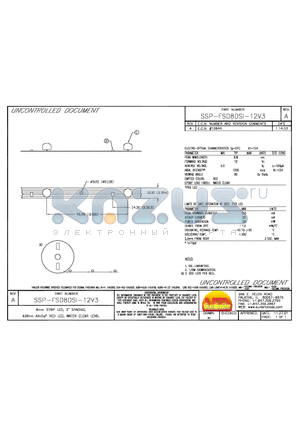 SSP-FSD8DSI-12V3 datasheet - 8mm STRIP LED, 3 SPACING, 636mm AllnGaP RED LED, WATER CLEAR LENS.