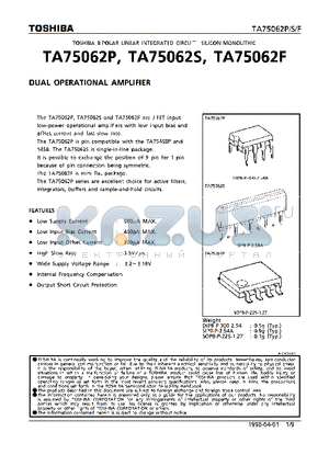 TA75062S datasheet - DUAL OPERATIONAL AMPLIFIER